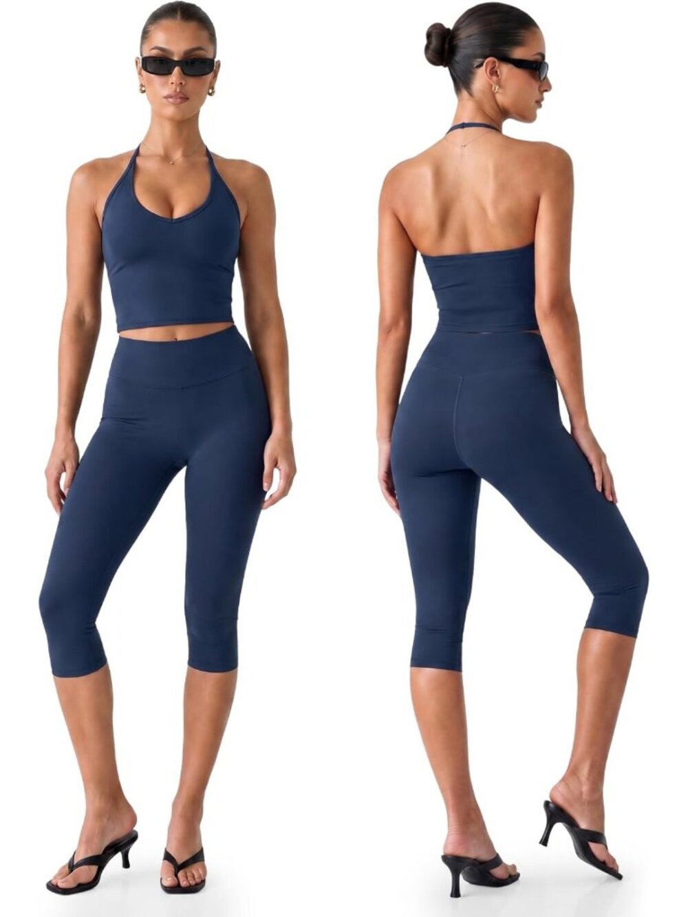 Stylish 2-Piece Women's Workout Capri Set - Yoga Leggings & Halter Top Outfit